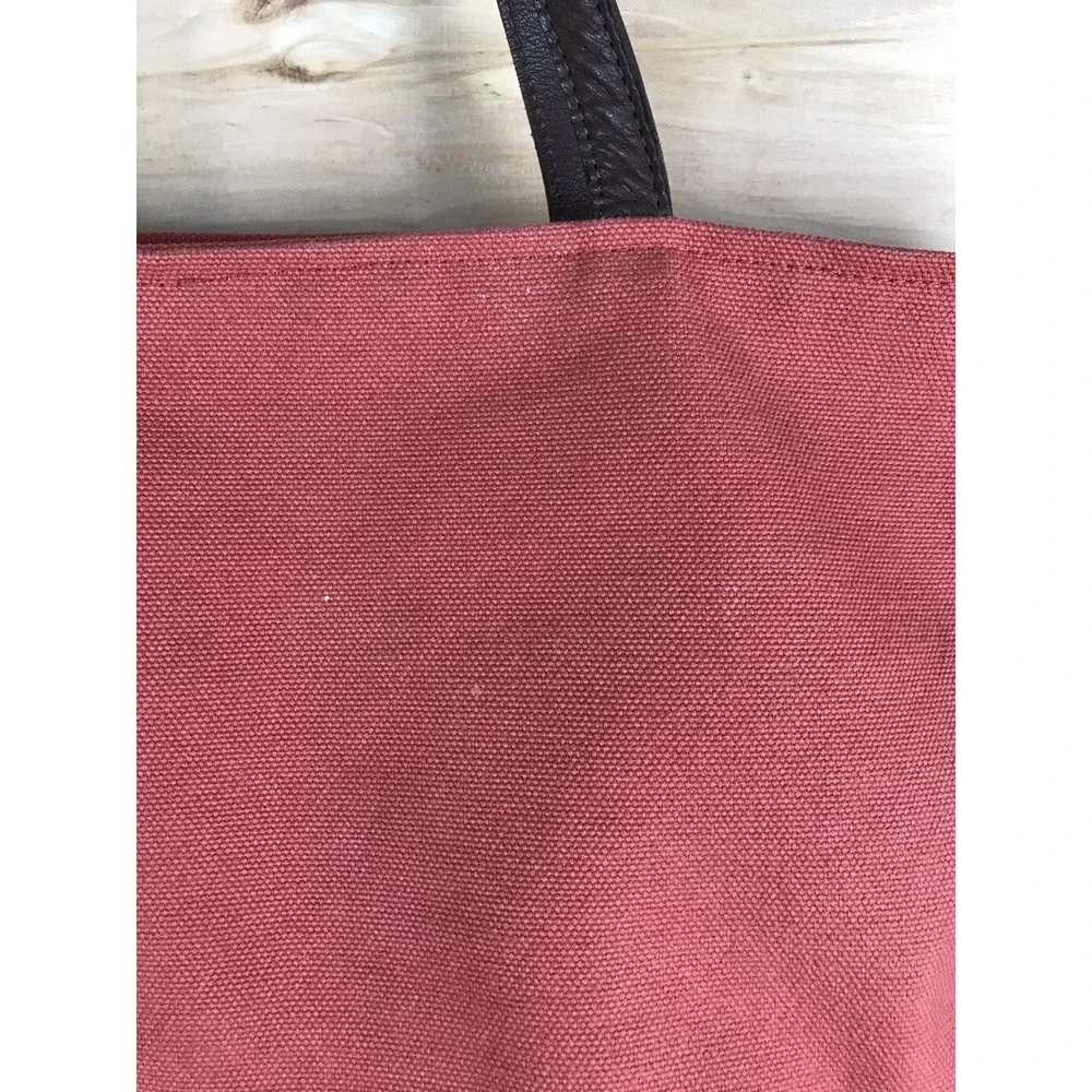 Restoration Hardware Large Canvas Tote Heavy Bag Leather Handles Zip Coral